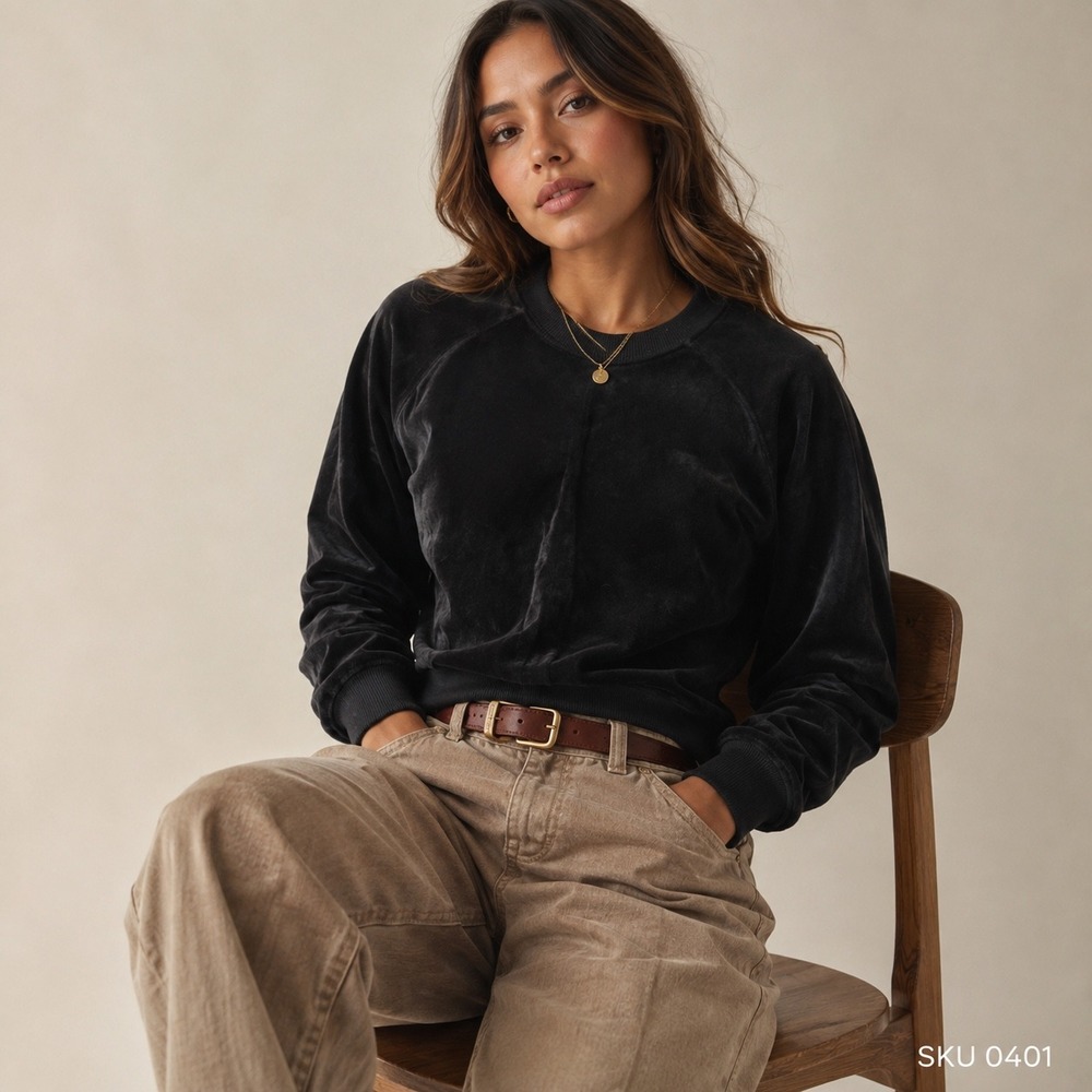 A New Day Black Velour Raglan Sweatshirt Velvety Crew Neck Small SKU1234